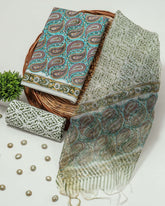 New Floral Hand Block Printed Cotton Suit With Organza Dupatta(BFOR64)